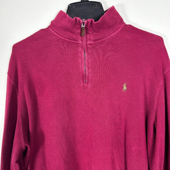 Polo Ralph Lauren Sweater Mens Large Red Estate Fit Quarter Zip Mock Neck - Picture 2 of 6